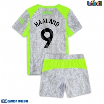 Camisa de Futebol Manchester City Erling Haaland #9 Equipamento Alternativo Infantil 2025-26 Manga Curta (+ Calças curtas)